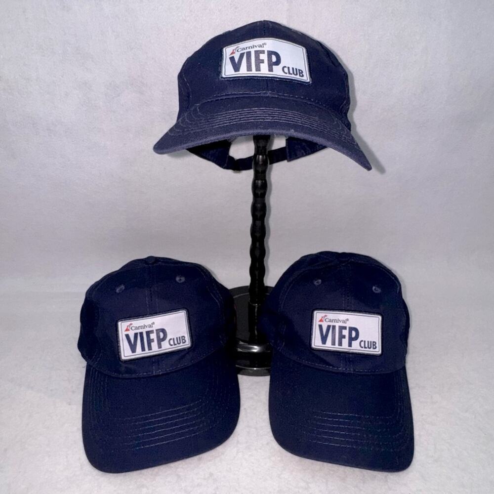 Lot of 3 Carnival Cruise Lines VIFP Caps Adjustable Hats Navy Blue OSFA - Picture 1 of 7